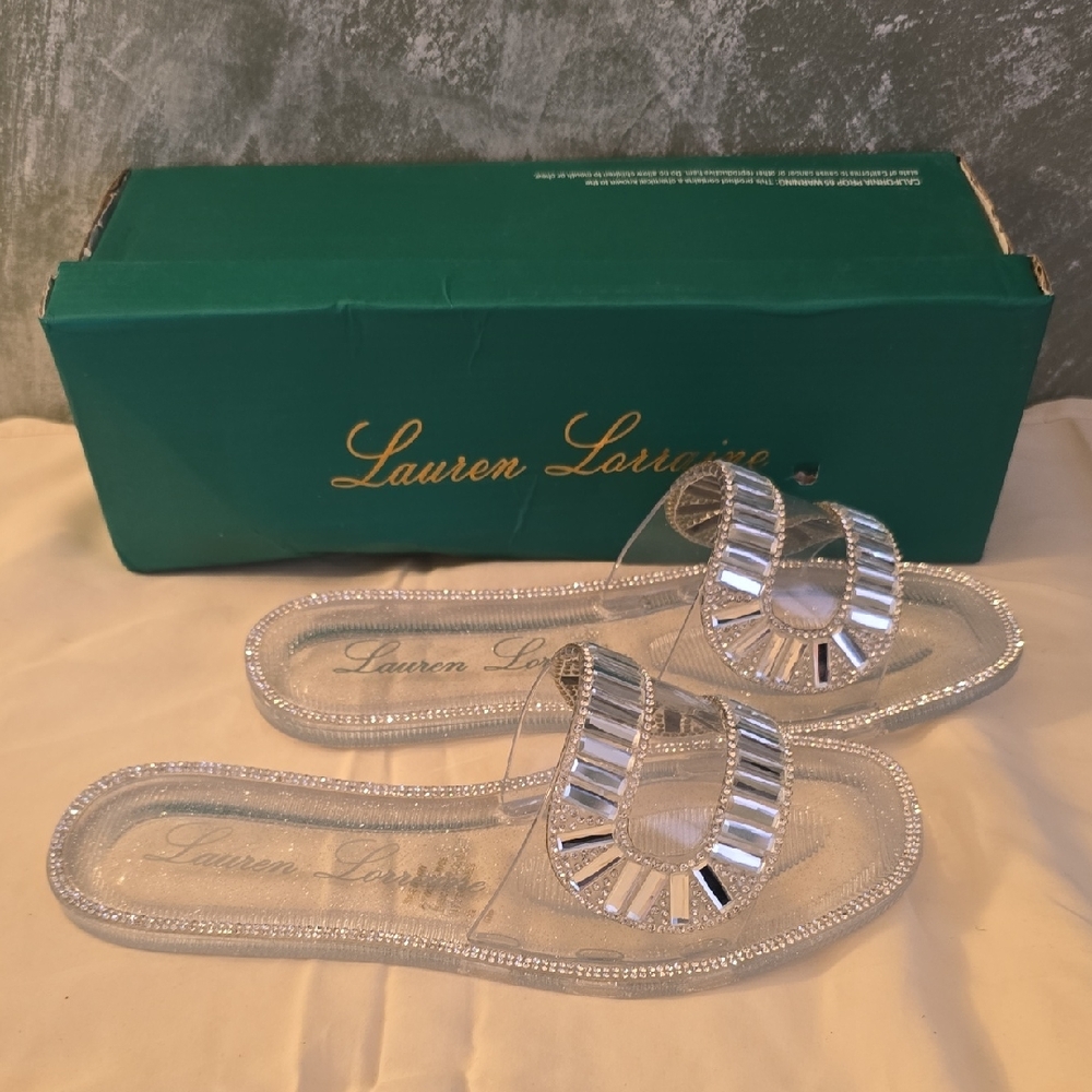 Lauren Lorraine Jane Clear Jelly  Shimmering Silver Sandals Sz 5.5 NIB